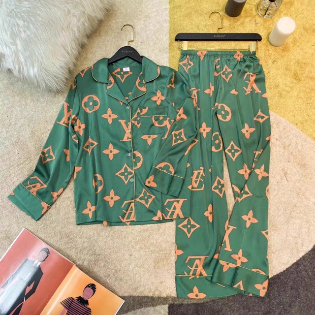 Louis Vuitton Iconic Satin Green Loungewear Set