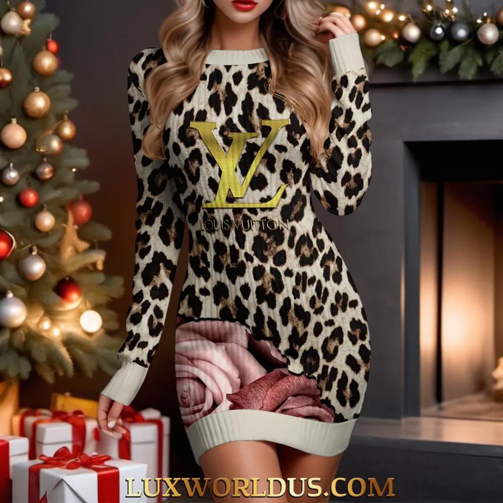 Louis Vuitton Leopard Print Sweater Dress Chic Holiday Luxe