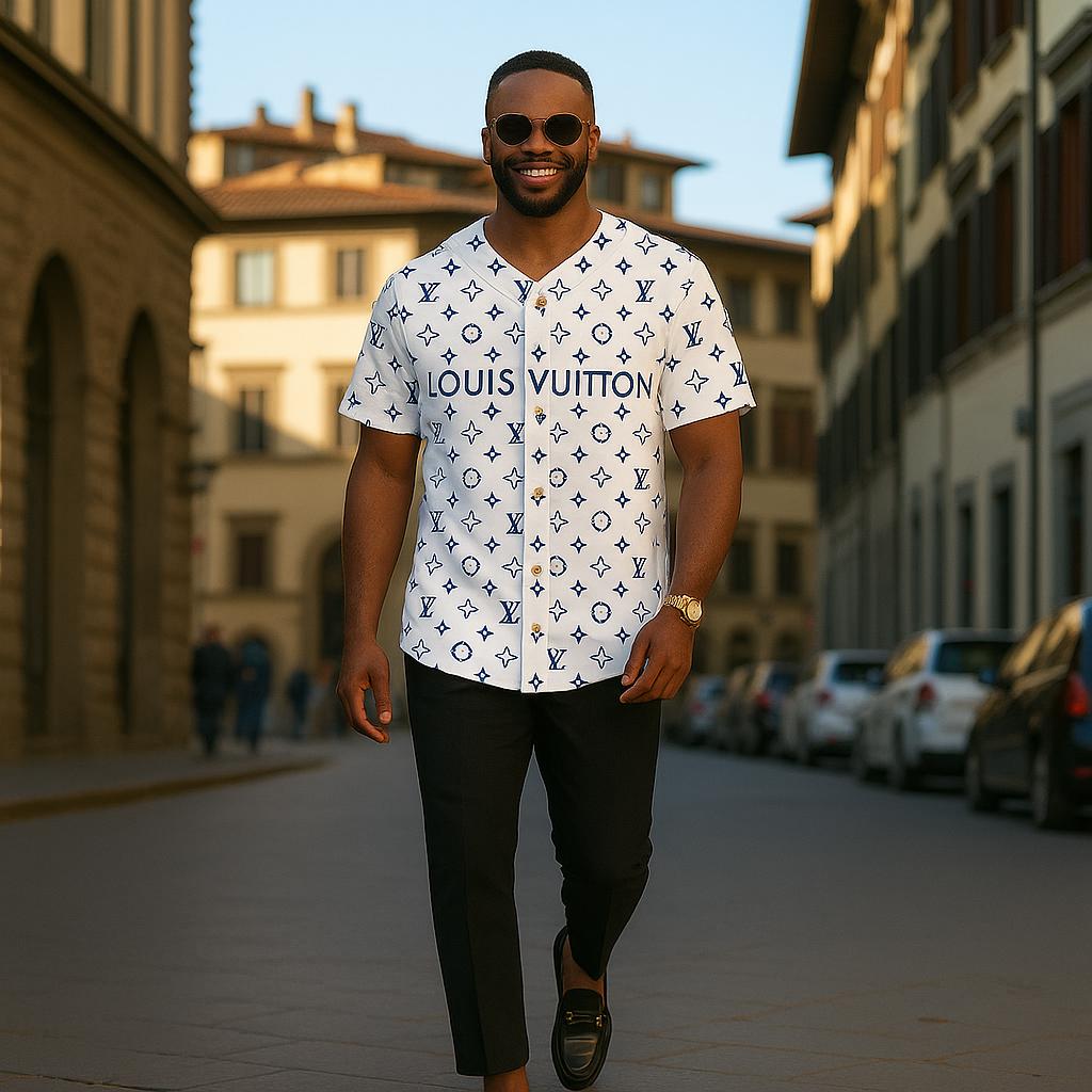 Louis Vuitton Limited Edition Baseball Jersey White and Blue