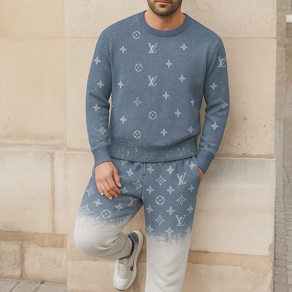 Louis Vuitton Luxe Blue Monogram Sweater & Pants Set - Modern Chic