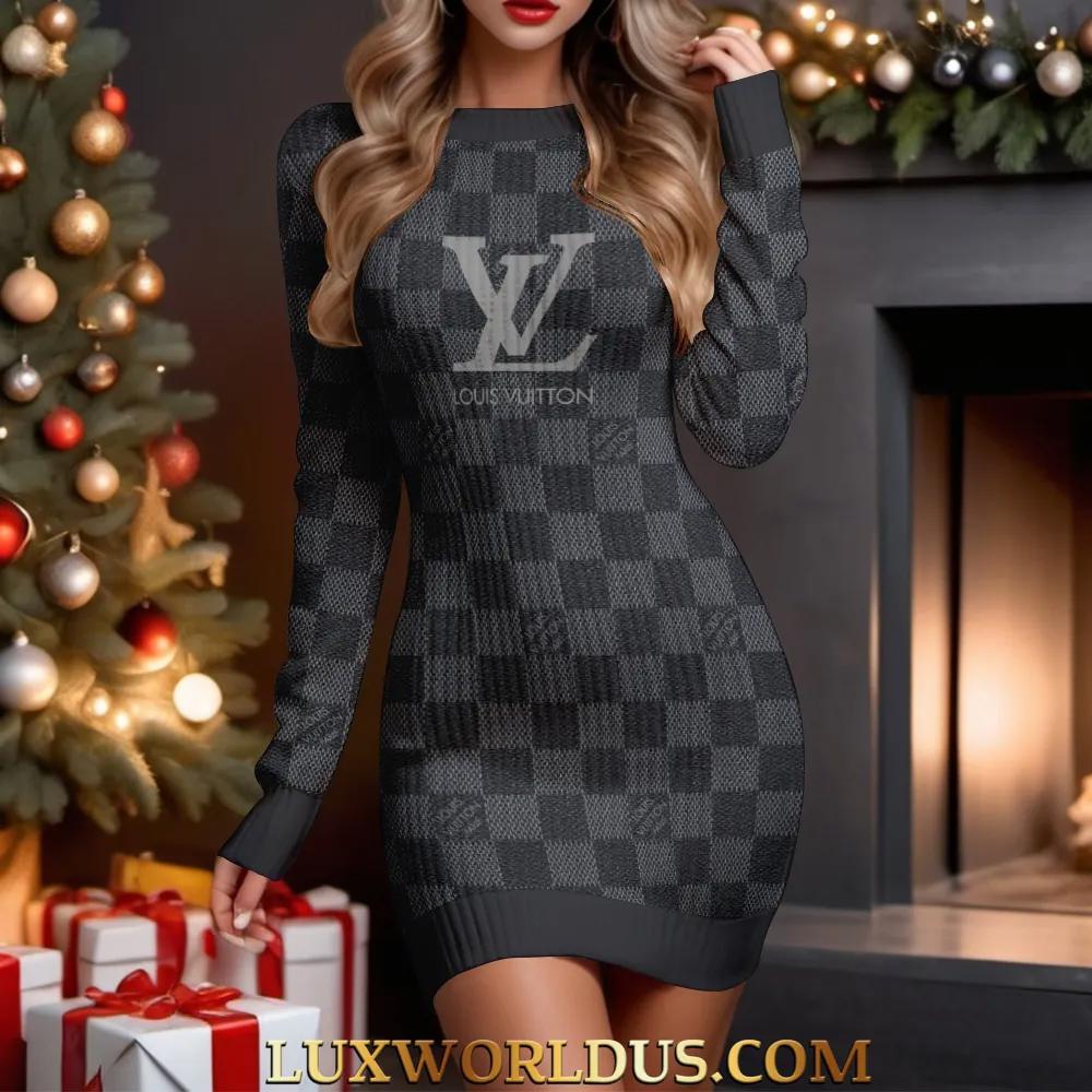 Louis Vuitton Luxe Checkerboard Sweater Dress