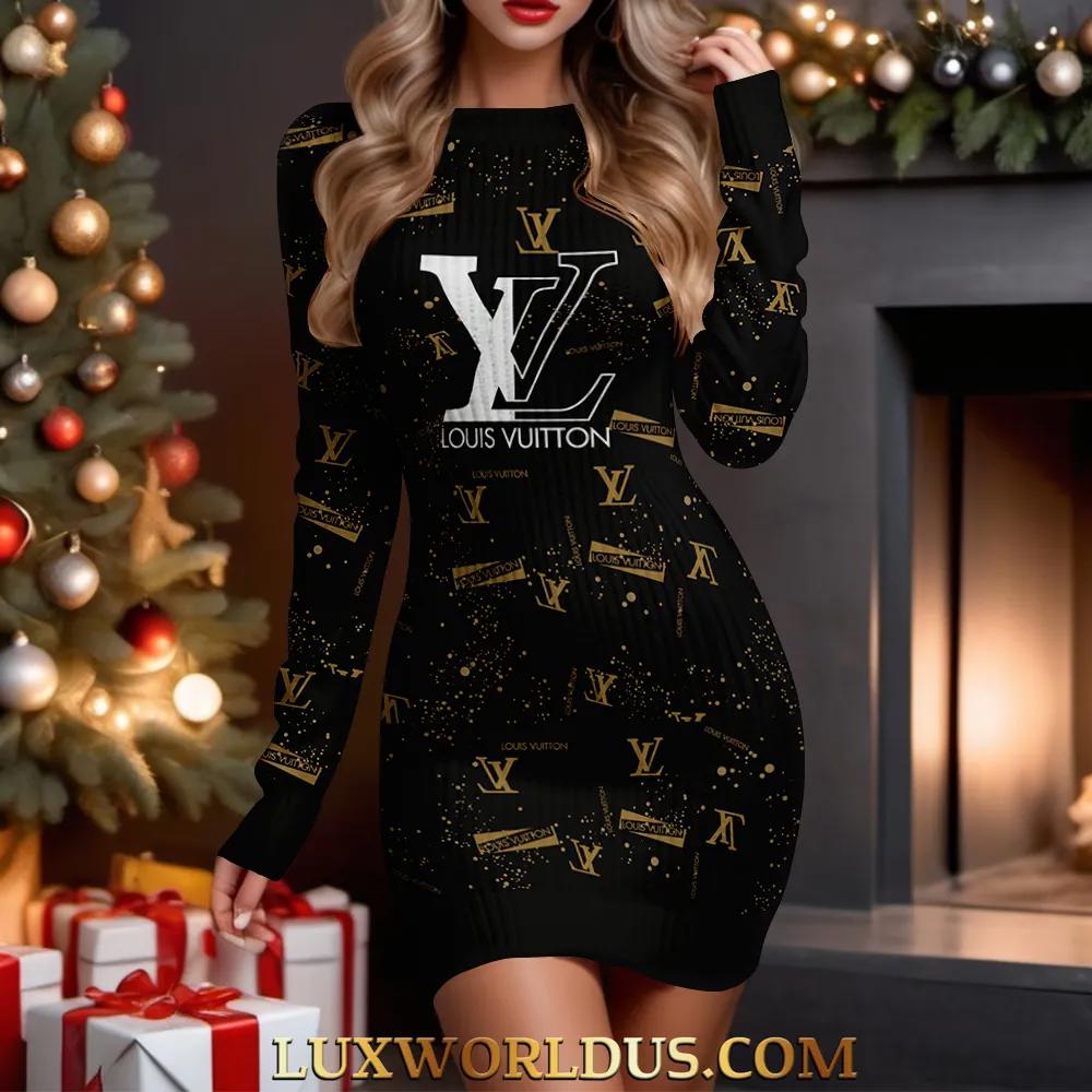 Louis Vuitton Luxe Holiday Sweater Dress Black & Gold Statement