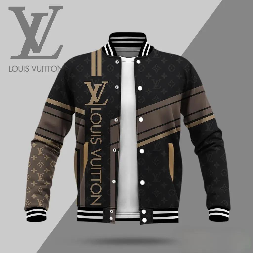 Louis Vuitton Luxury Monogram Varsity Jacket in Bold Black and Gold