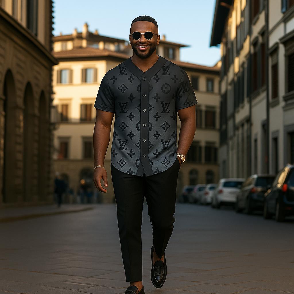 Louis Vuitton Monogram Baseball Jersey in Midnight Gray and Modern Fit