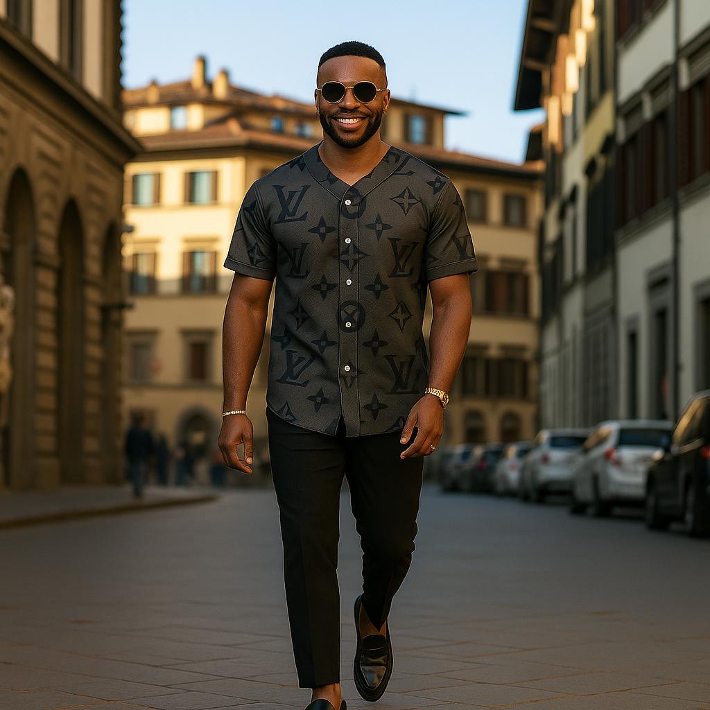 Louis Vuitton Monogram Baseball Jersey Modern Style Black