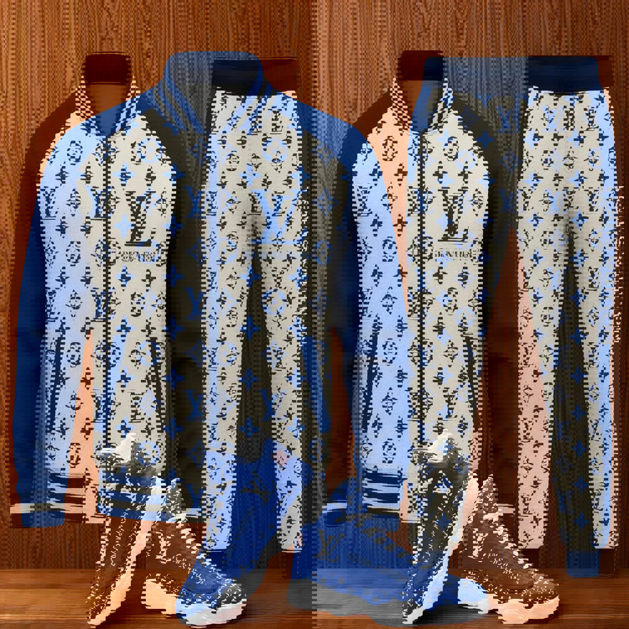 Louis Vuitton Monogram Blue and White Jacket Pants Set