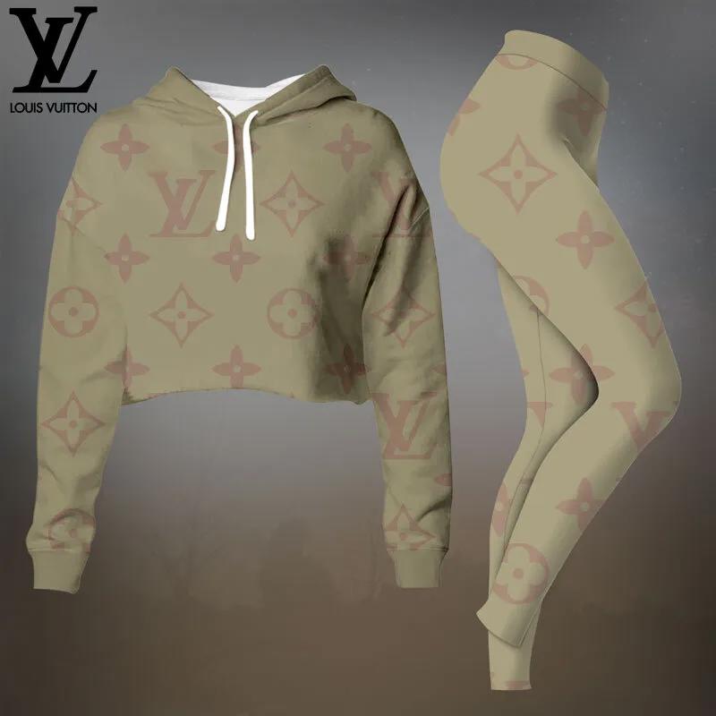 Louis Vuitton Monogram Crop-Top T-Shirt and Leggings Set - Chic Style Beige Edition