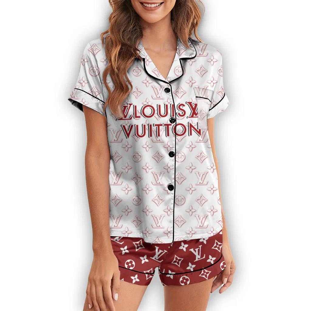Louis Vuitton Monogram Red Satin Pajamas Short Set