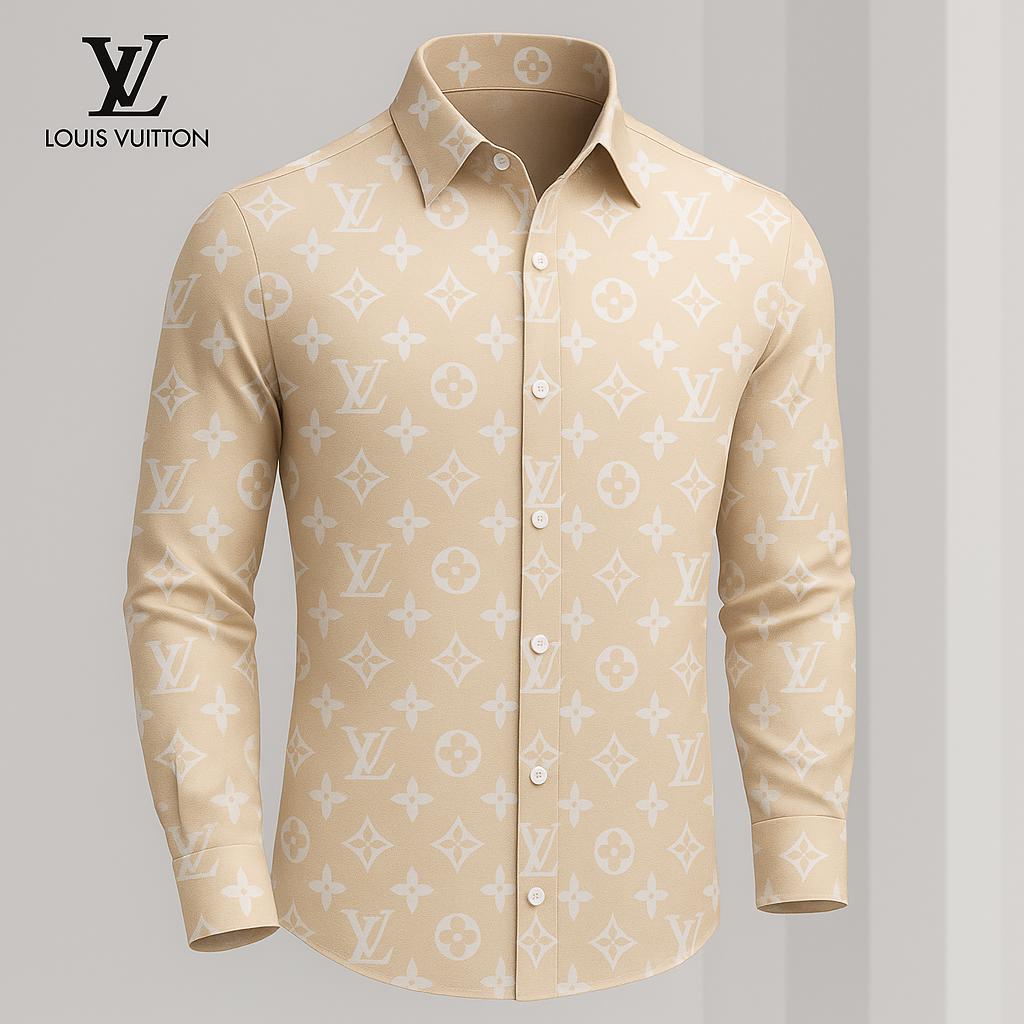Louis Vuitton Monogram Silk Long Sleeves Shirt Beige and Gold