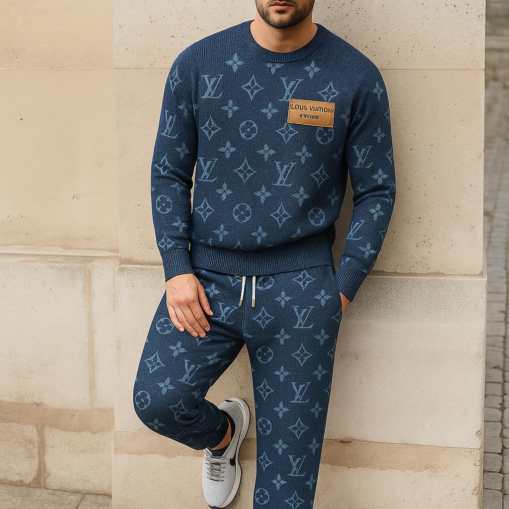 Louis Vuitton Monogram Sweater And Pants Set in Blue and Textured Knit