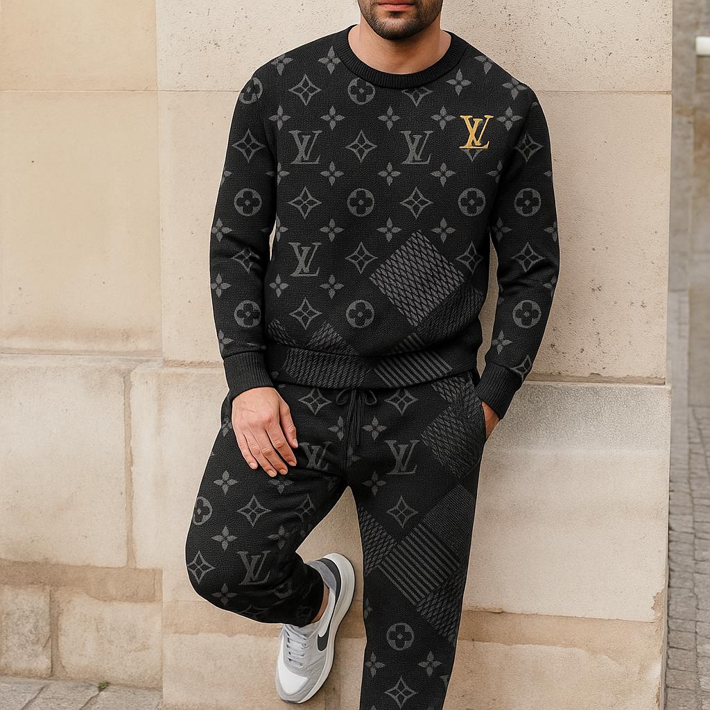Louis Vuitton Monogram Sweater And Pants Set Modern Chic Black
