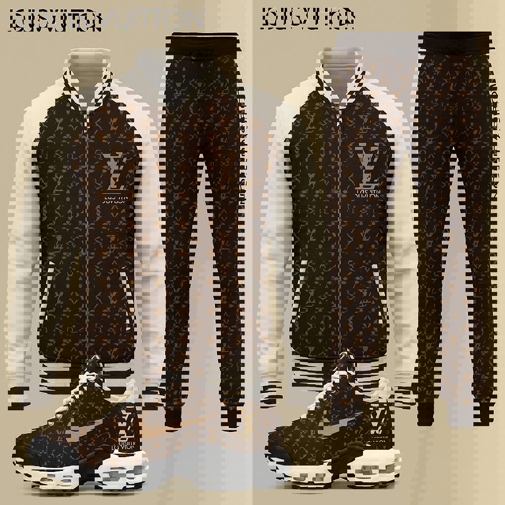 Louis Vuitton Monogram Track Suit + Sneaker Set | Brown and White Luxury Brand