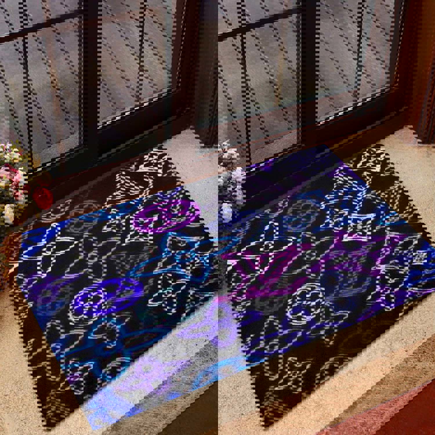 Louis Vuitton Neon Fleece Doormat Bold Luxury Entrance Rug