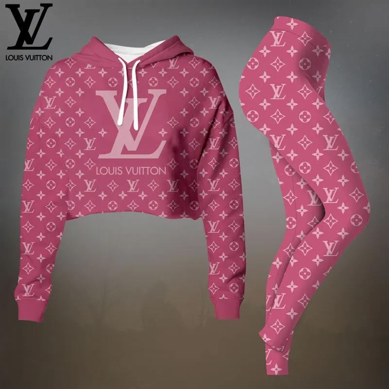 Louis Vuitton Pink Monogram Crop-Top T-Shirt and Leggings Set - Iconic Statement Piece