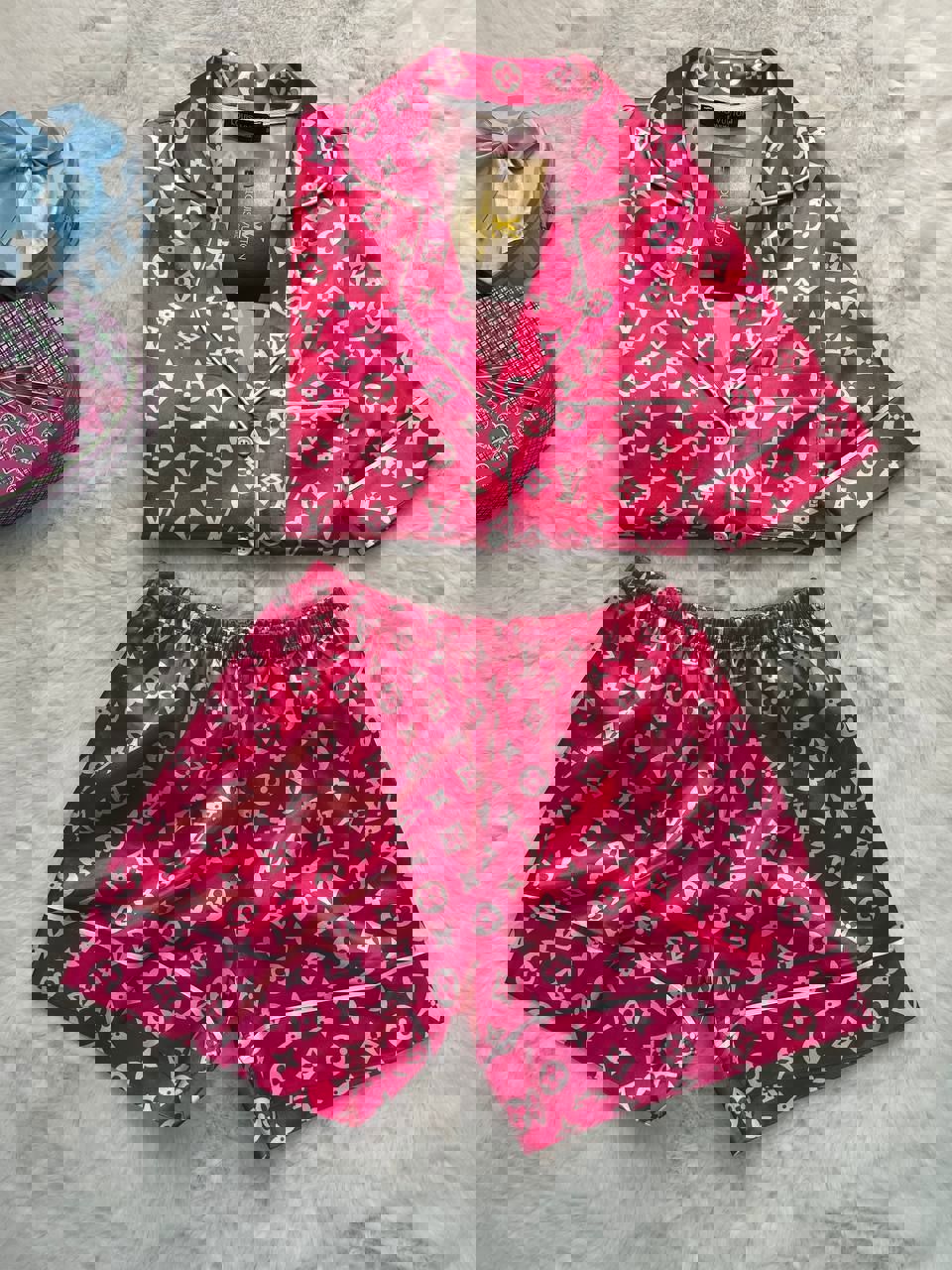Louis Vuitton Pink Monogram Satin Pajama Set