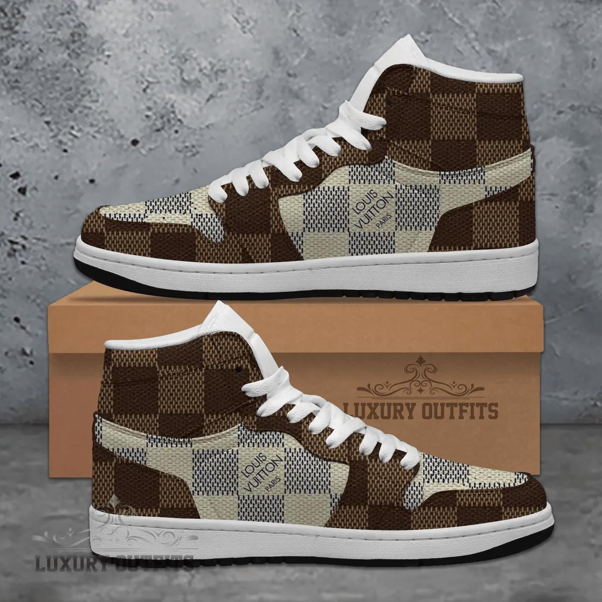 Louis Vuitton Premium Checkered Air Jordan 1 High Top Sneakers