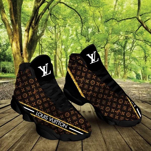 Louis Vuitton Premium Monogrammed Jordan 13 Sneaker High-Top Black and Gold