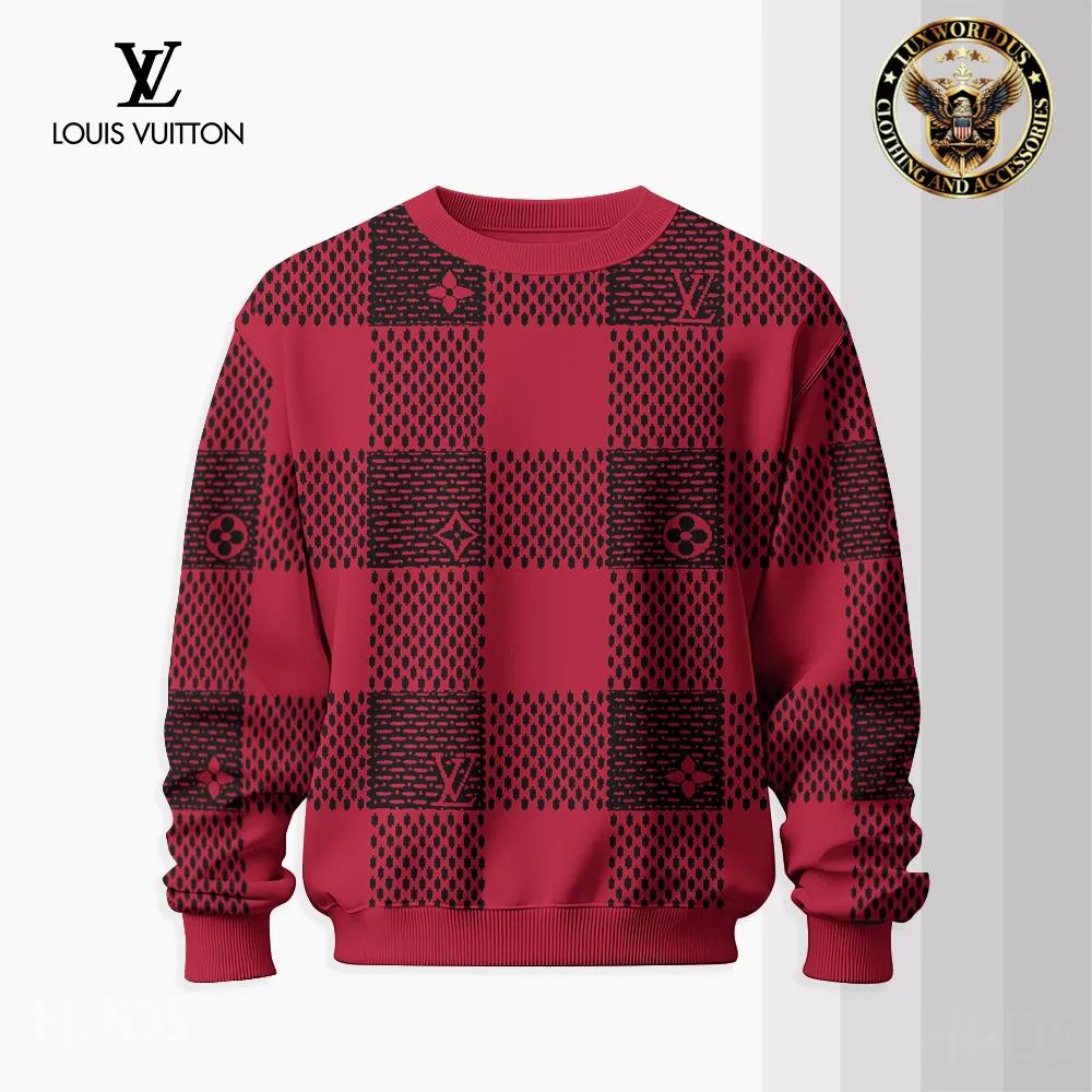 Louis Vuitton Premium Statement Sweater in Bold Plaid Red and Black