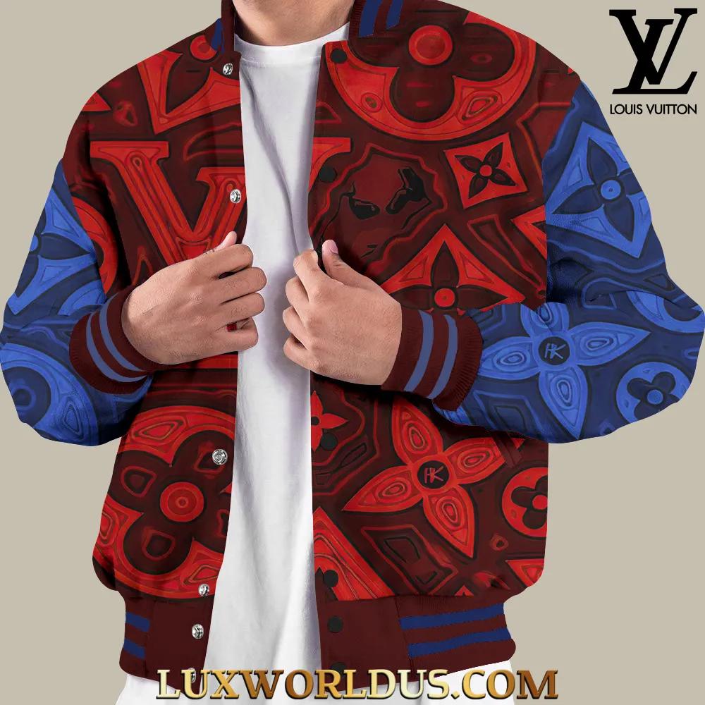Louis Vuitton Red & Blue Abstract Print Men's Varsity Jacket