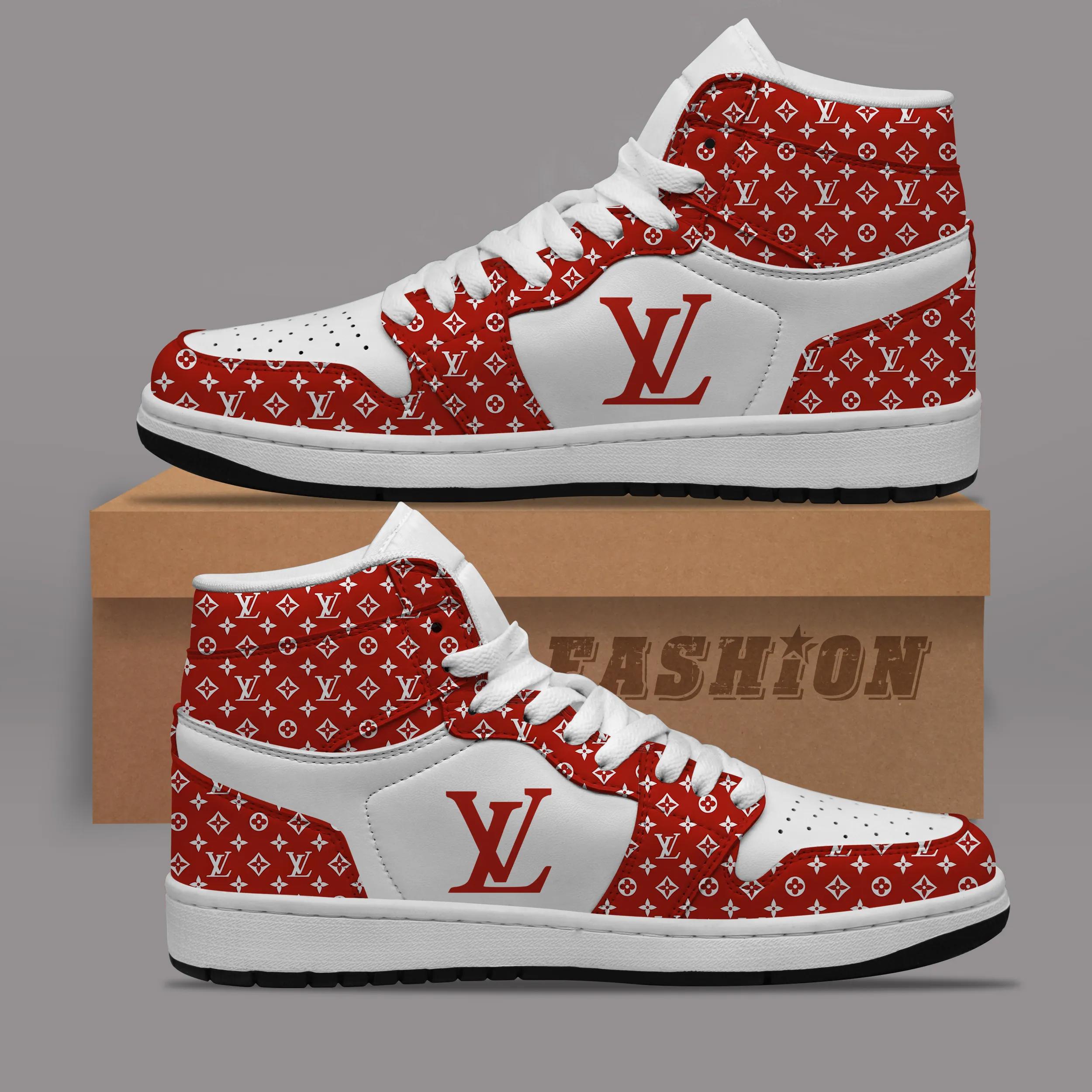 Louis Vuitton Red Monogram Air Jordan 1 High-Top Sneakers
