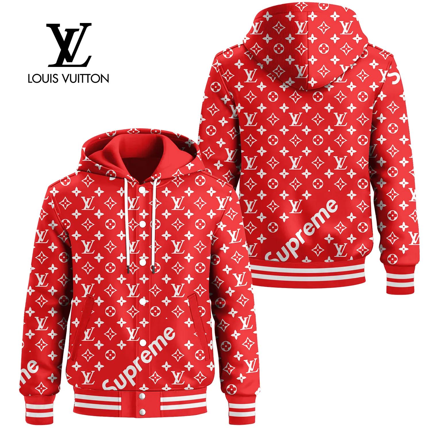Louis Vuitton Red Monogram Hoodie with Supreme Logo
