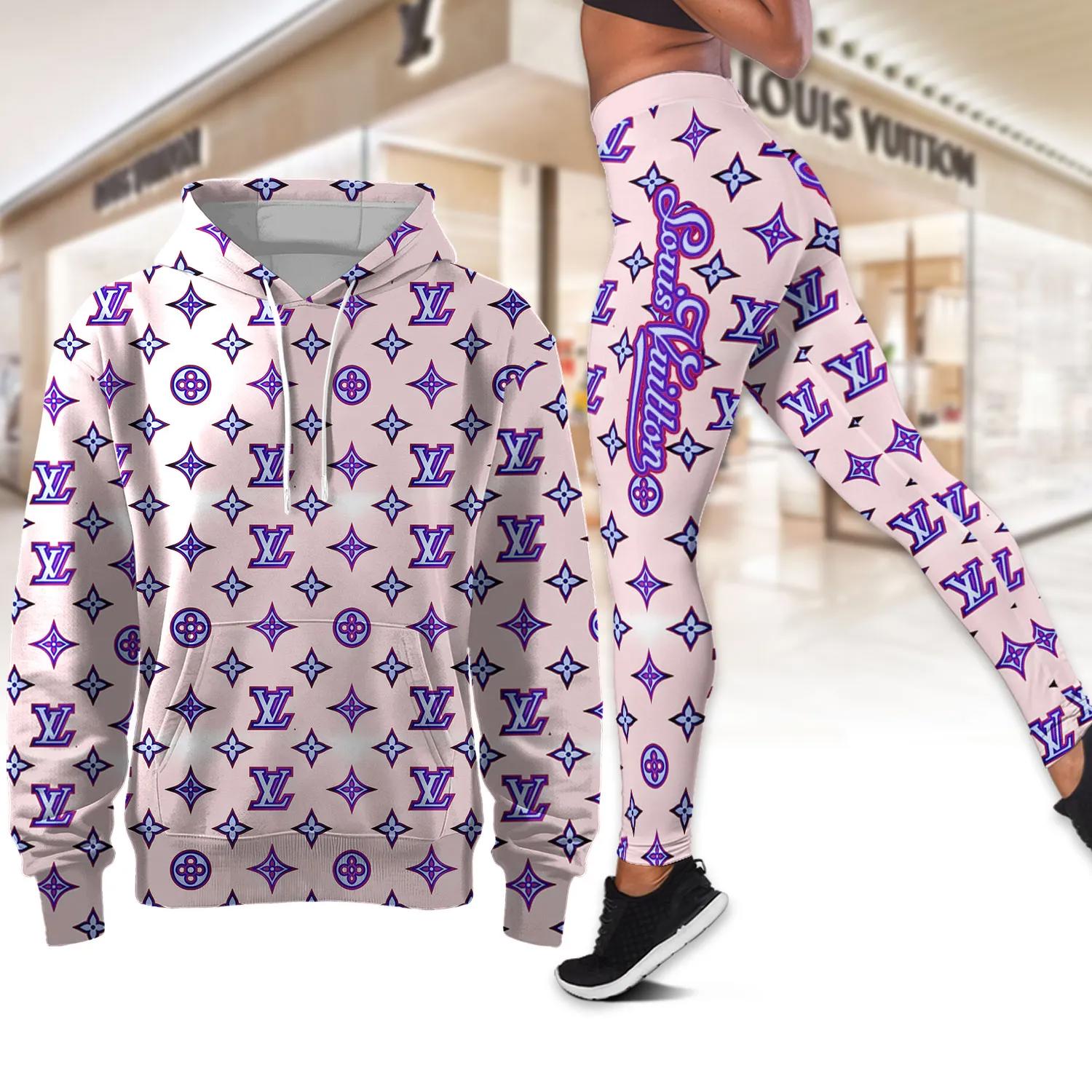 Louis Vuitton Signature White with Purple Monograms Hoodie and Leggings Set