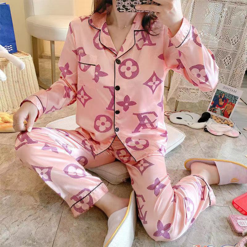 Louis Vuitton Silk Pyjamas in Luxurious Pink and Purple Monogram Print