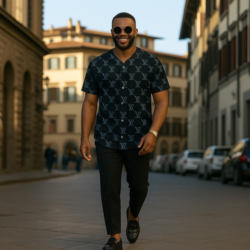 Louis Vuitton Statement Baseball Jersey Black and White Iconic Brand