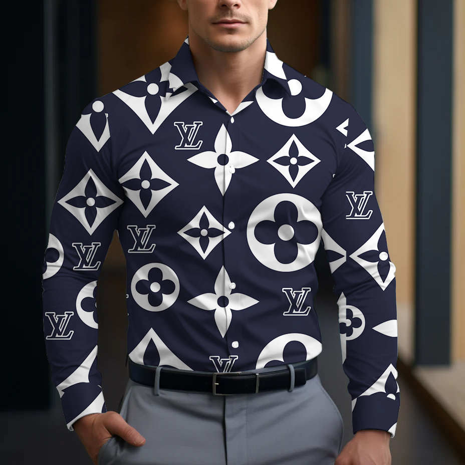 Louis Vuitton Statement Monogram Navy Long Sleeves Shirt