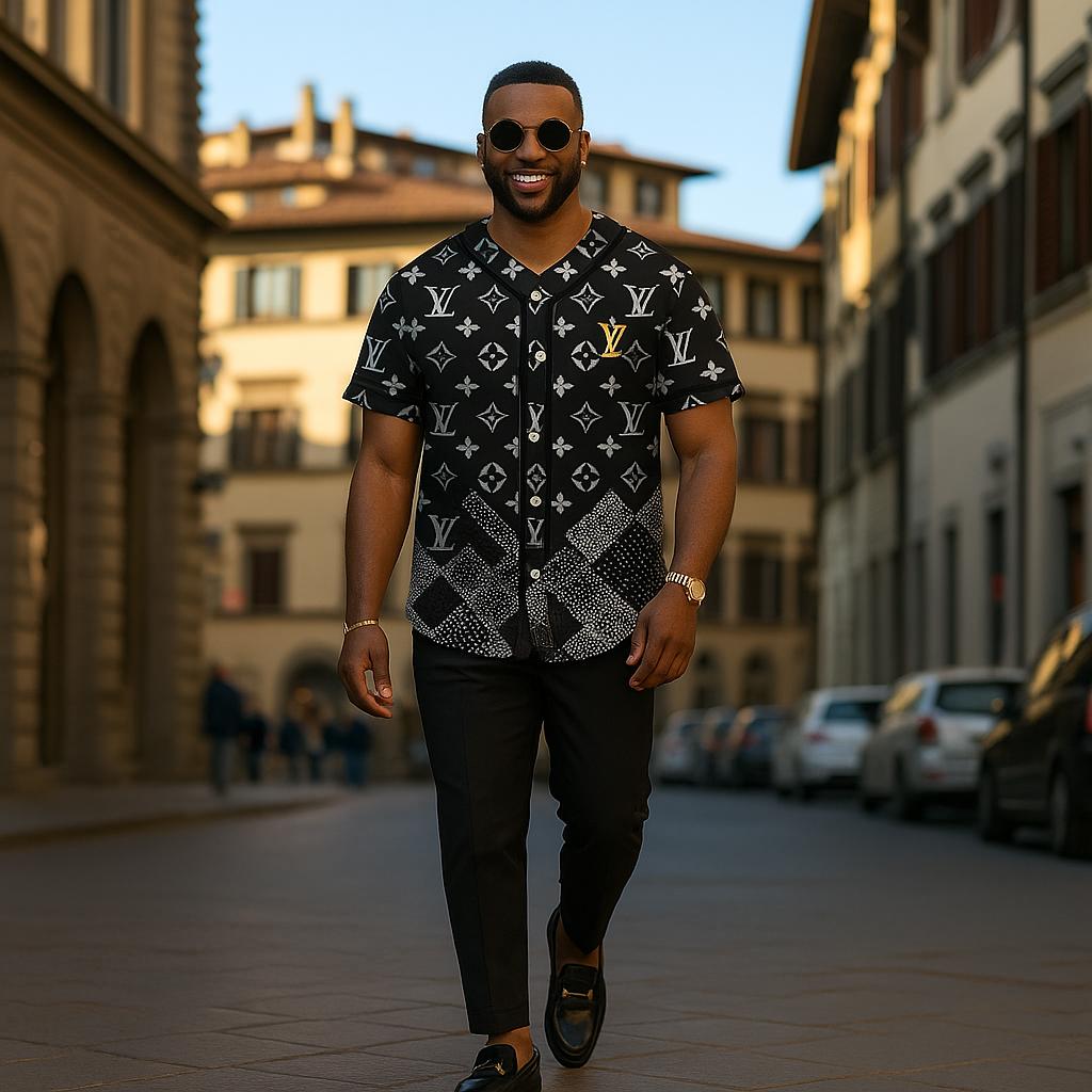 Louis Vuitton Statement Print Baseball Jersey
