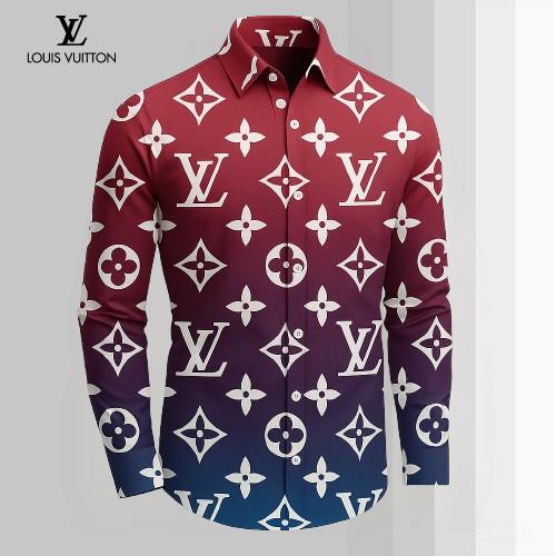 Louis Vuitton Statement Print Long Sleeves Shirt Burgundy & Blue
