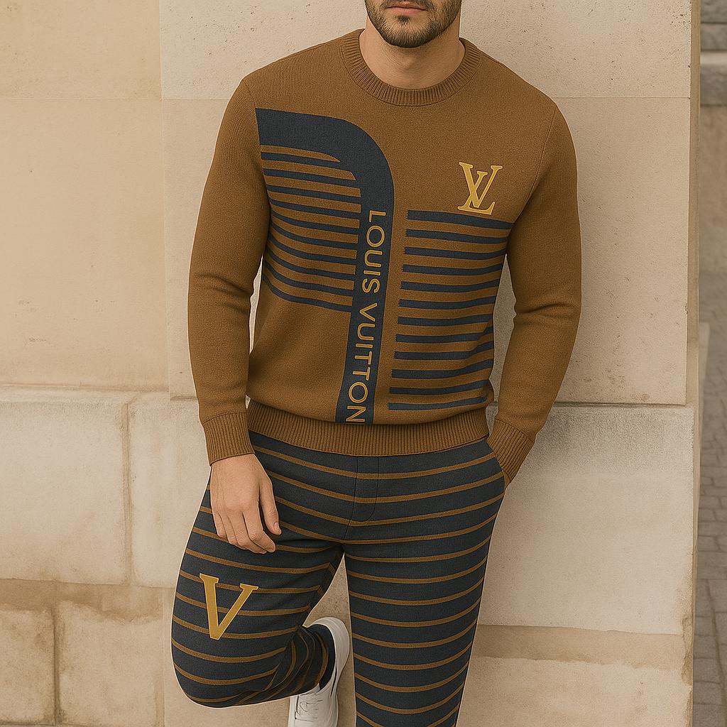 Louis Vuitton Statement Stripes Sweater And Pants Set | Luxe Elegance
