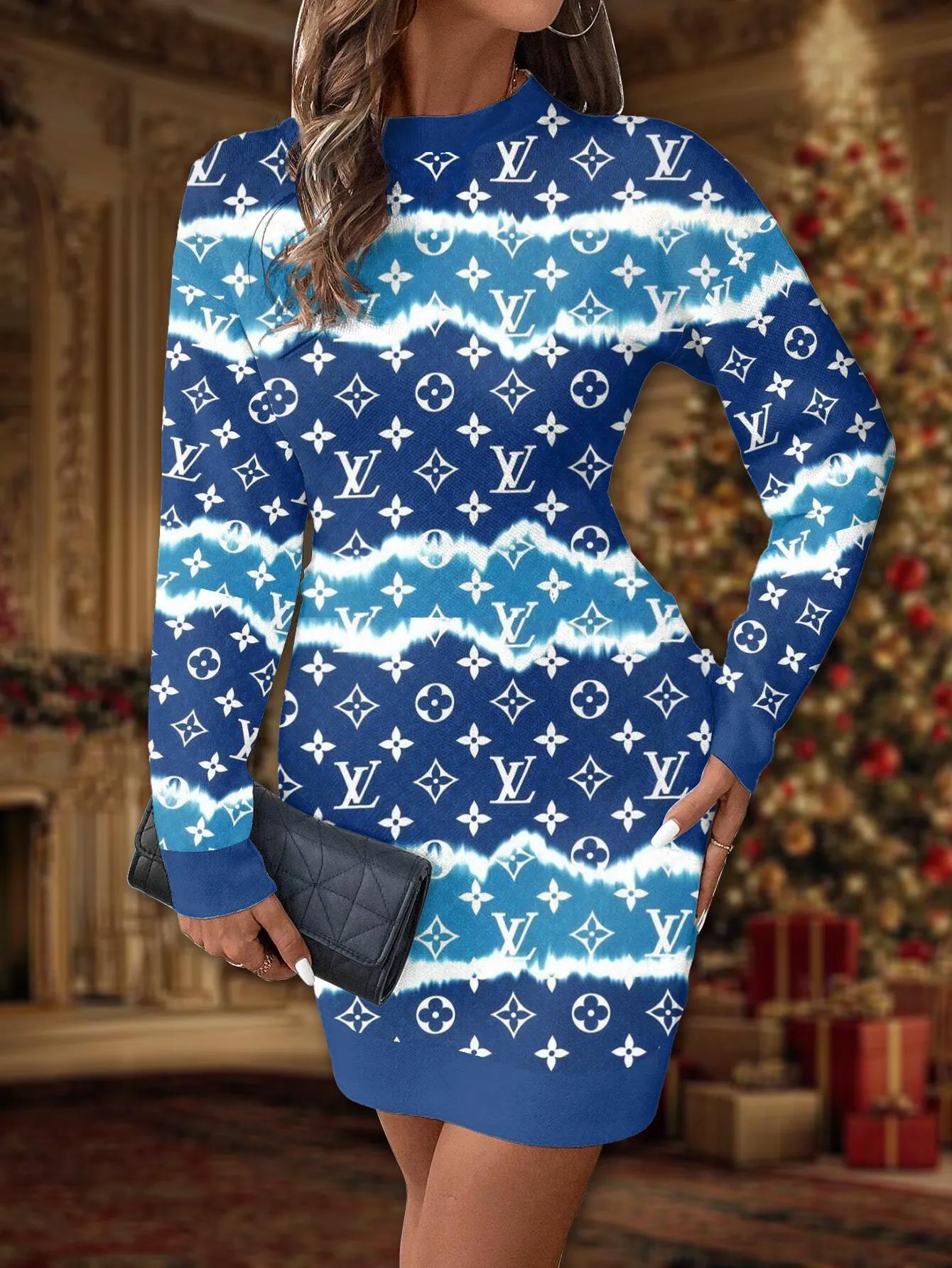 Louis Vuitton Statement Sweater Dress | Blue Monogram Luxury Gift