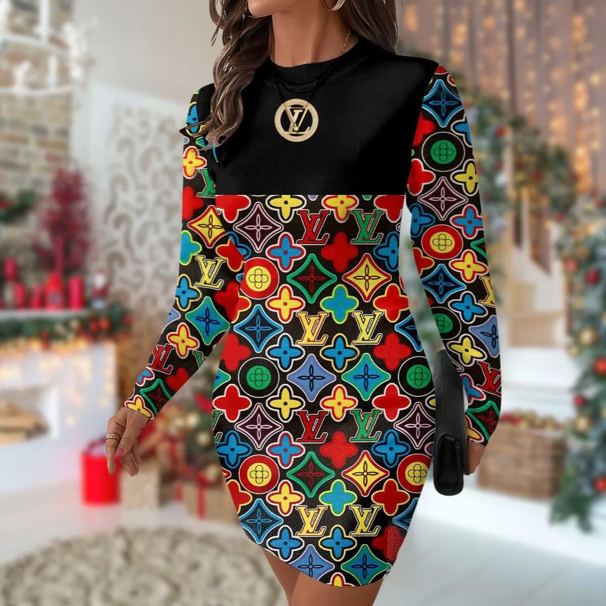 Louis Vuitton Statement Sweater Dress with Bold LV Pattern