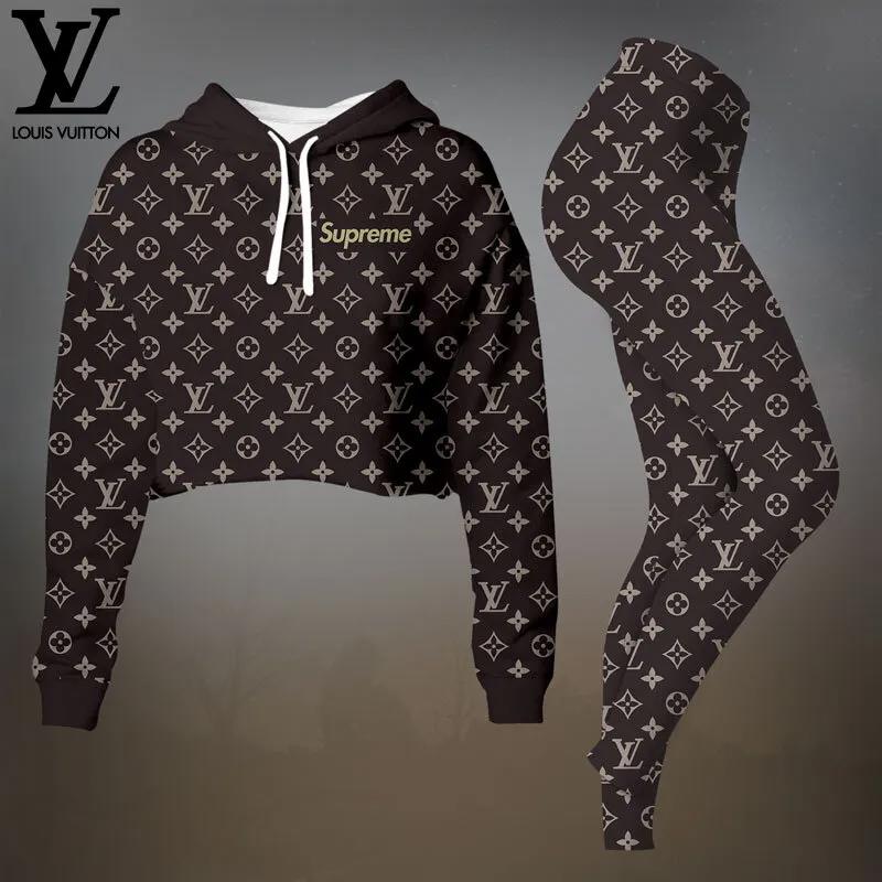 Louis Vuitton Supreme Black Cropped Hoodie & Sweatpants Set