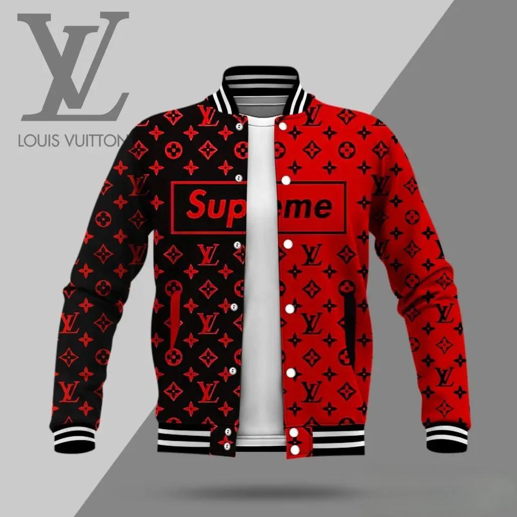 Louis Vuitton Supreme Red Monogram Varsity Jacket