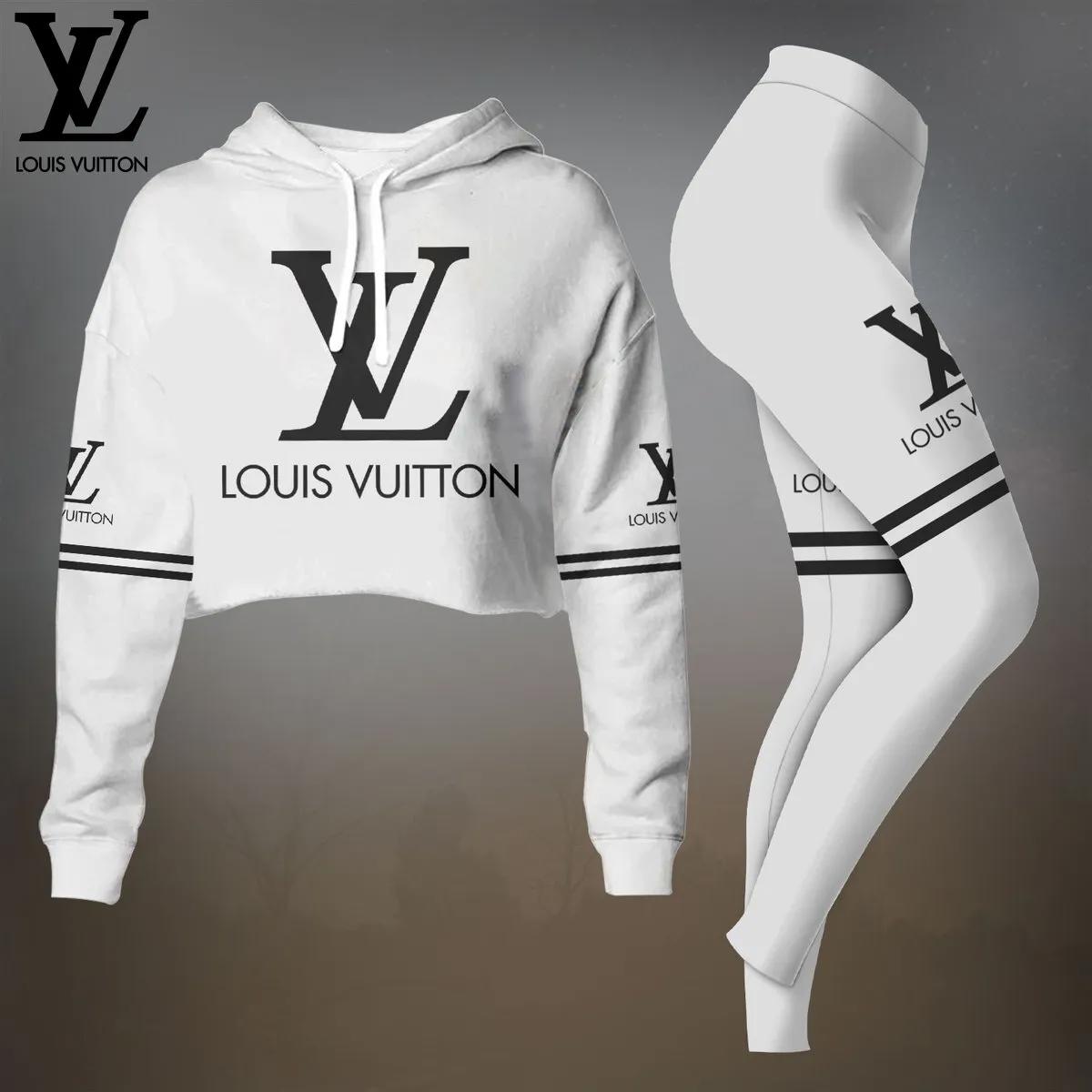 Louis Vuitton White Cropped Hoodie and Leggings Set - Luxe Edition