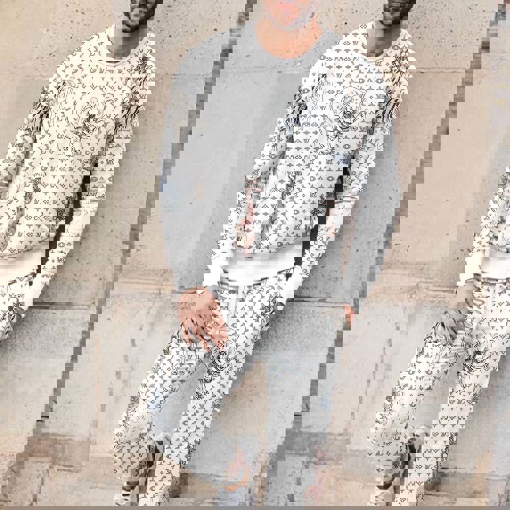 Louis Vuitton White Elephant Print Sweater And Pants Set