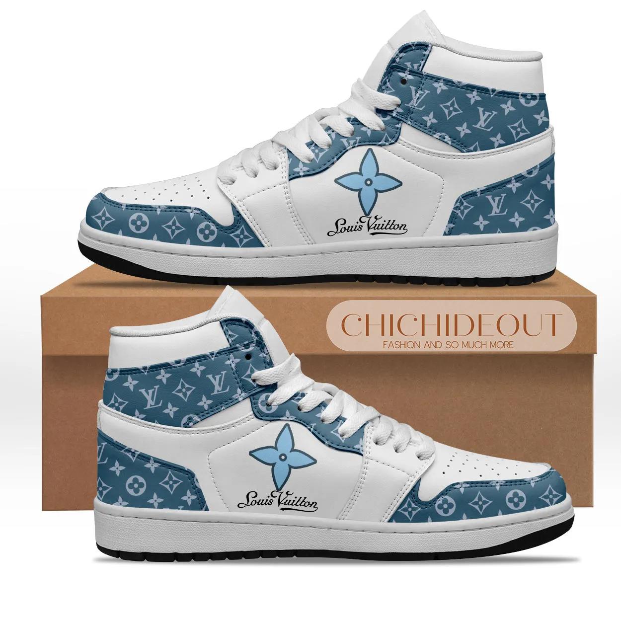 Louis Vuitton x Air Jordan 1 Blue Monogram High-Top Sneakers