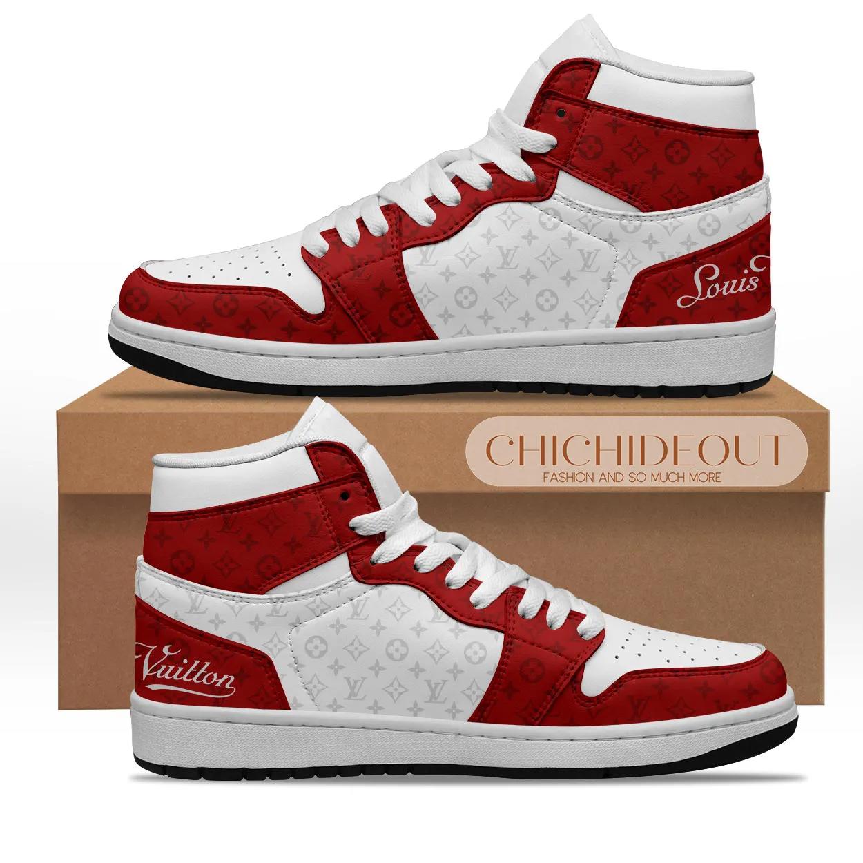Louis Vuitton x Air Jordan 1 High Top Red White Monogram Sneakers