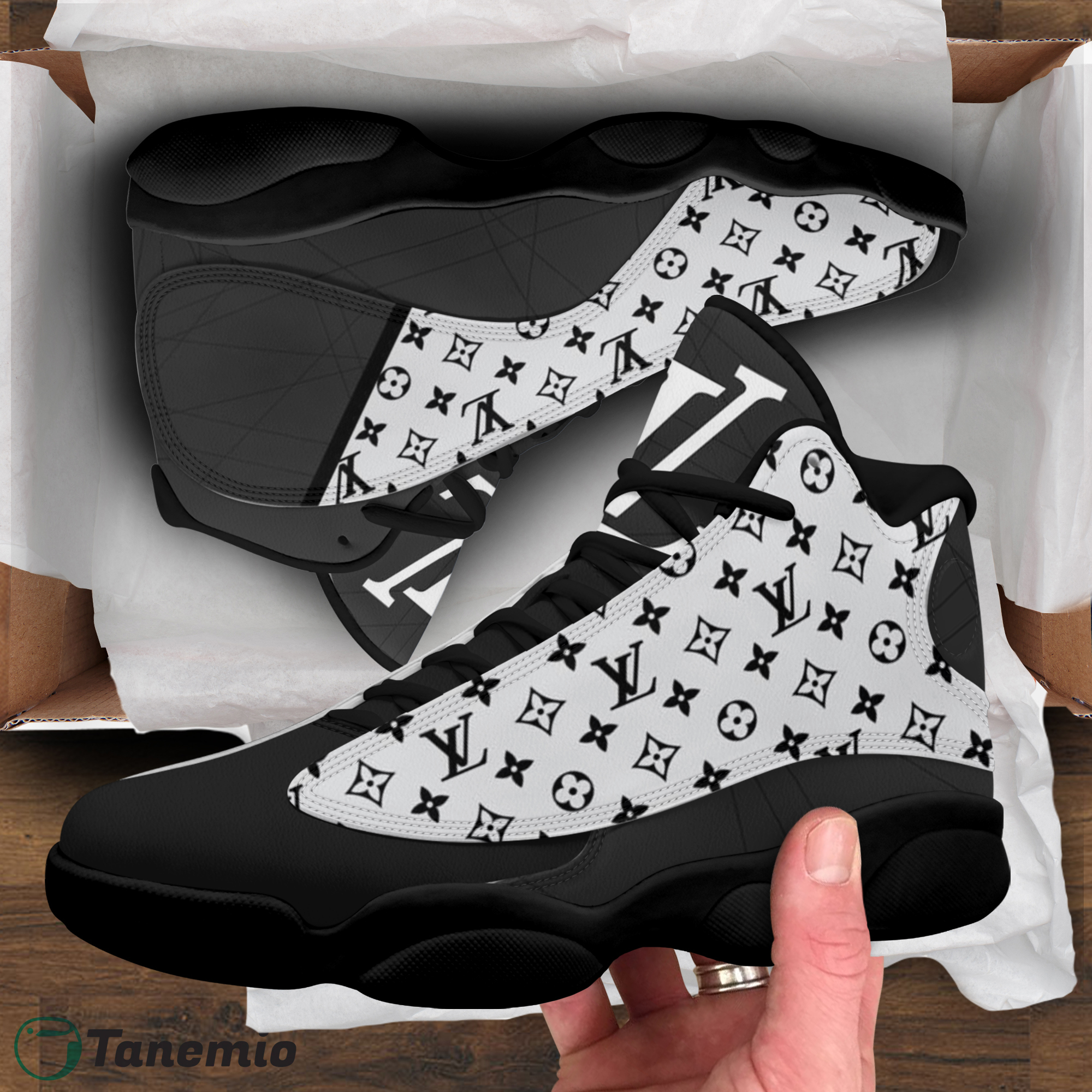 Louis Vuitton x Jordan 13 Sneaker High Top Black and White Monogram