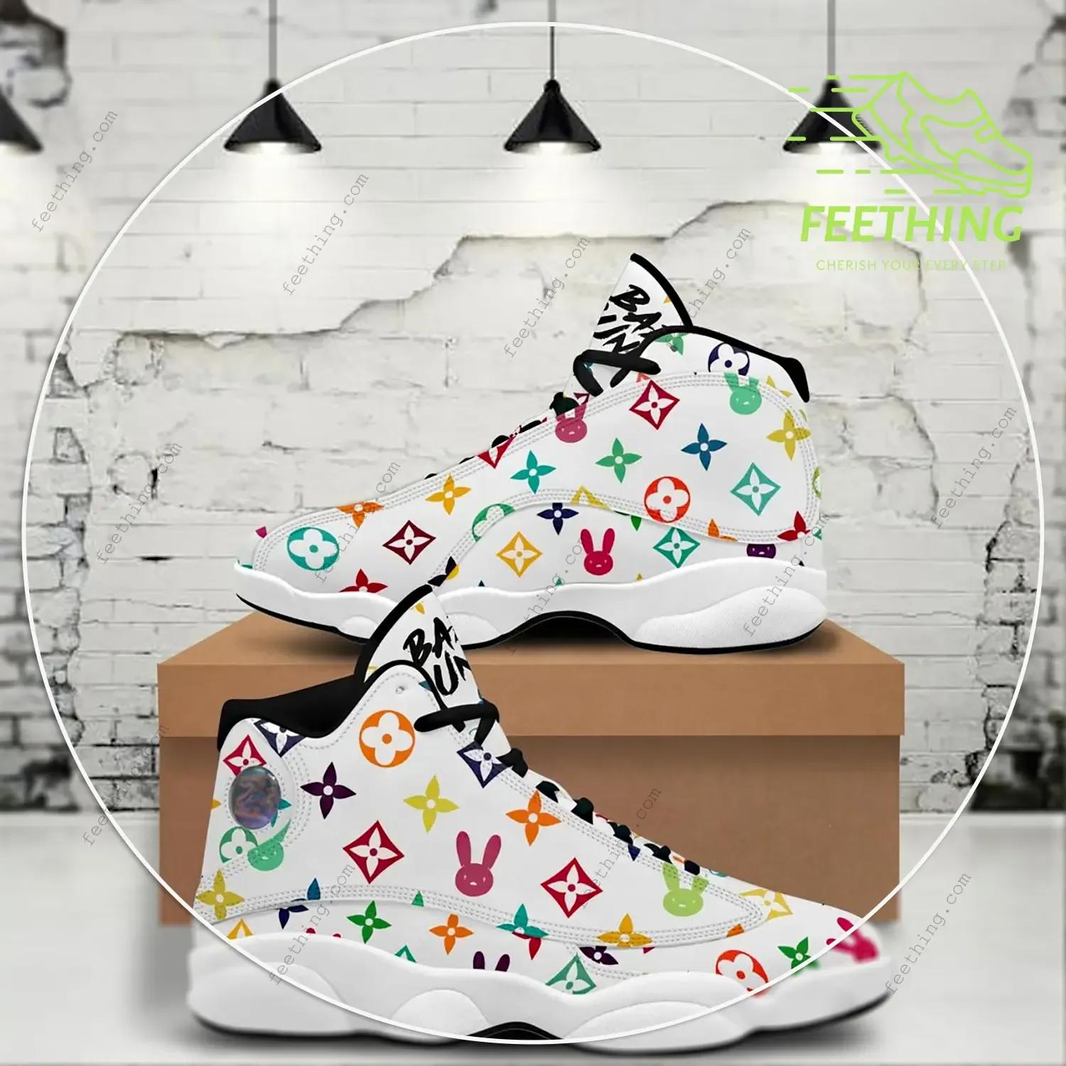 Louis Vuitton x Jordan 13 White High-Top Sneaker with Bold Prints