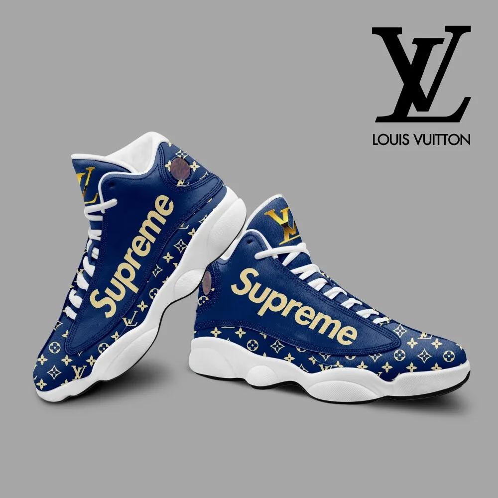 Louis Vuitton x Supreme Jordan 13 Sneaker Navy Blue and White High Top