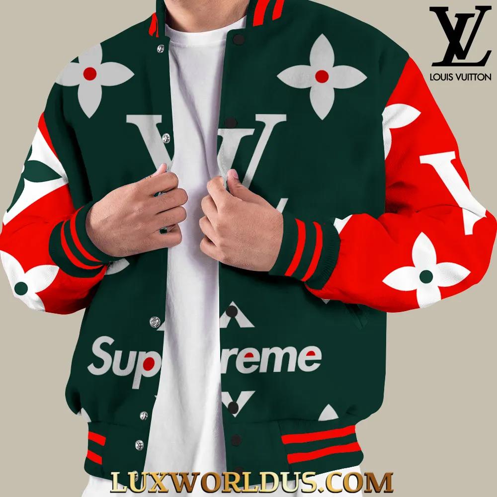 Louis Vuitton x Supreme Red and Green Striped Varsity Jacket