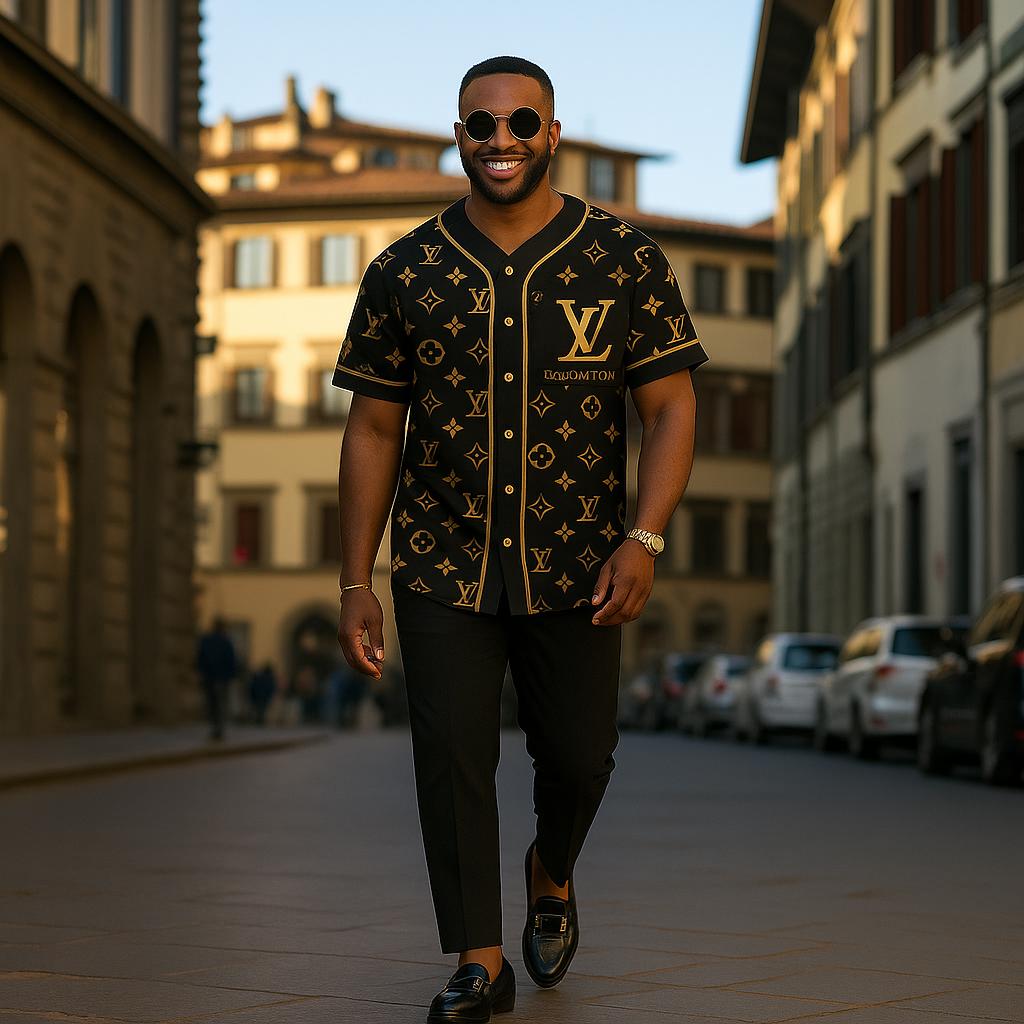 Louis Vuitton's Iconic Baseball Jersey in Black and Gold