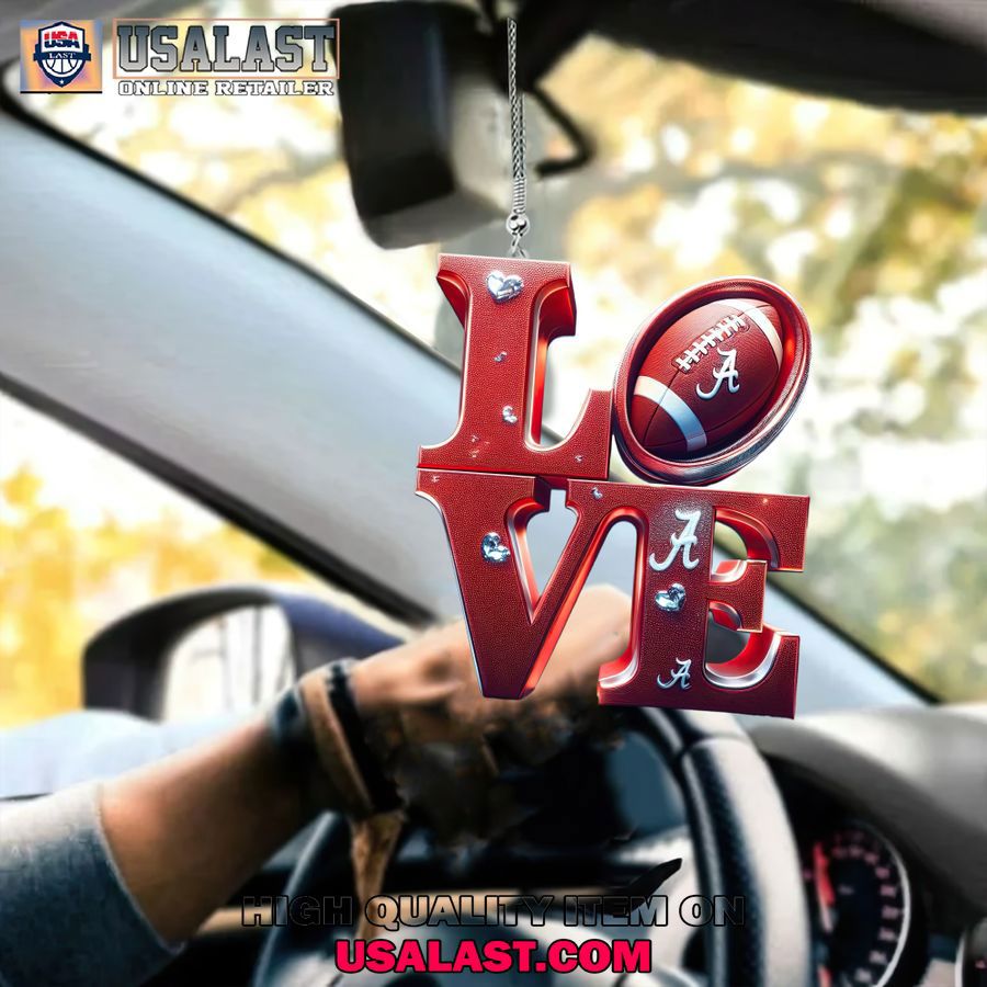 Love Football Ornament Red & Crystal Accents