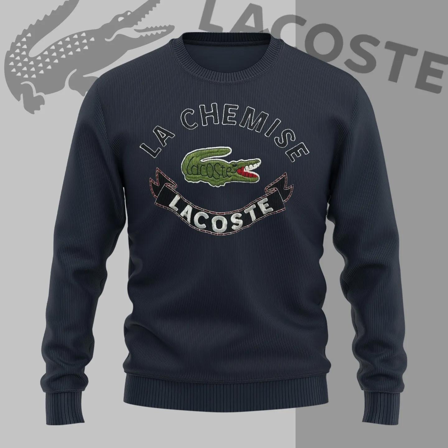 Luxe Navy Lacoste Sweater with Bold Croc Embroidery