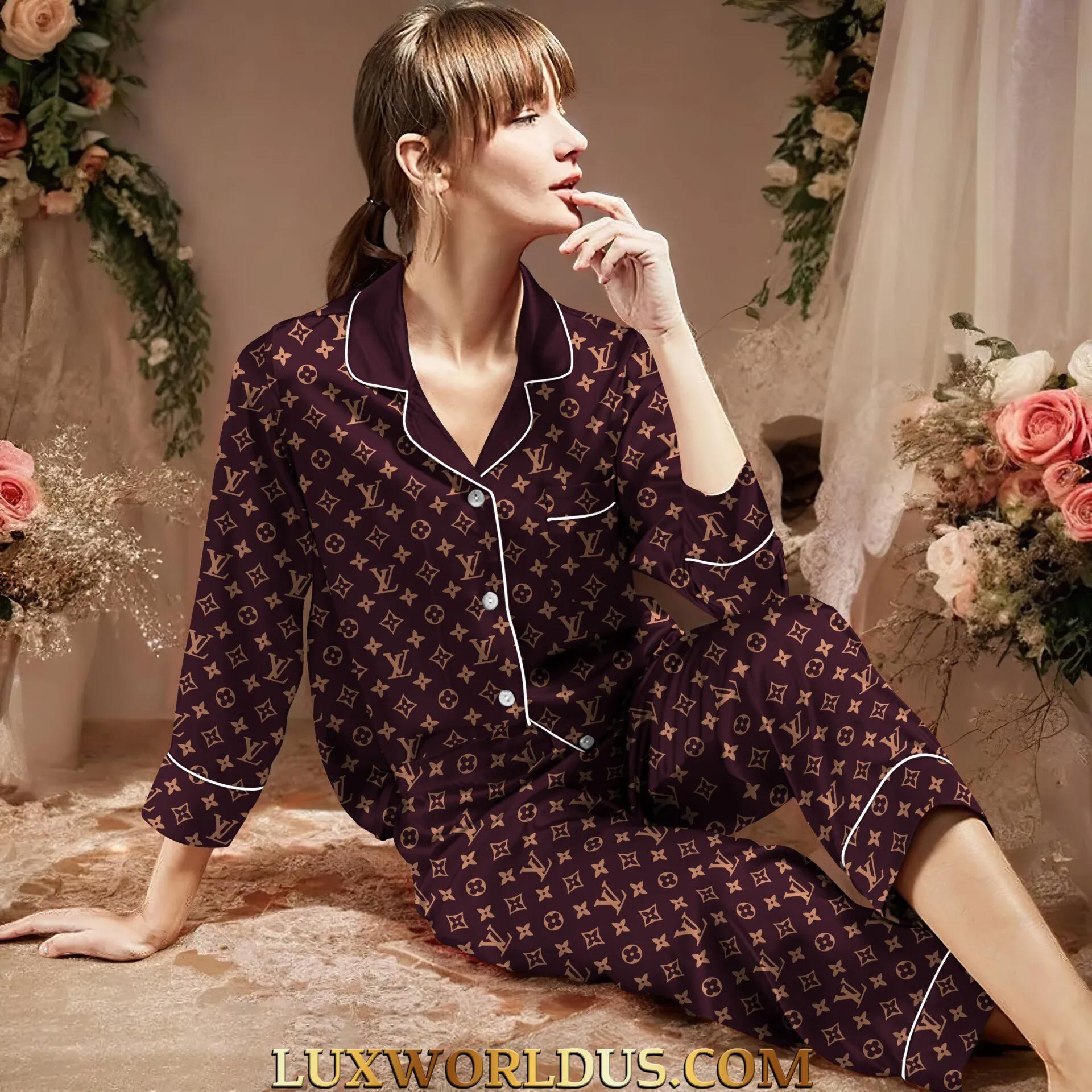 Luxurious Purple & Black Printed Satin Pajama Set