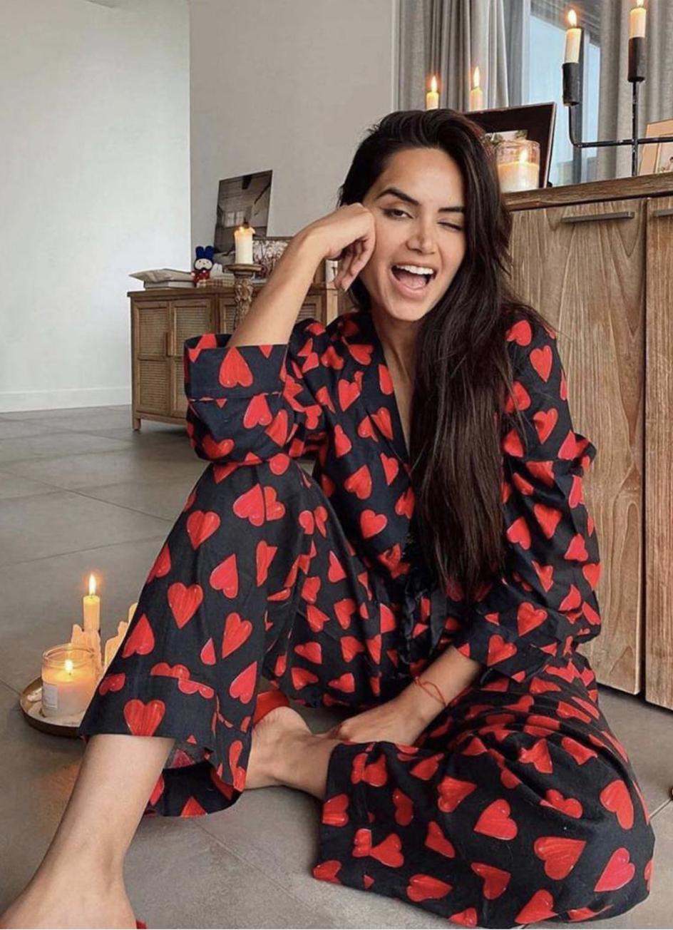 Luxury Red Heart Print Silk Robe by Chic Couture