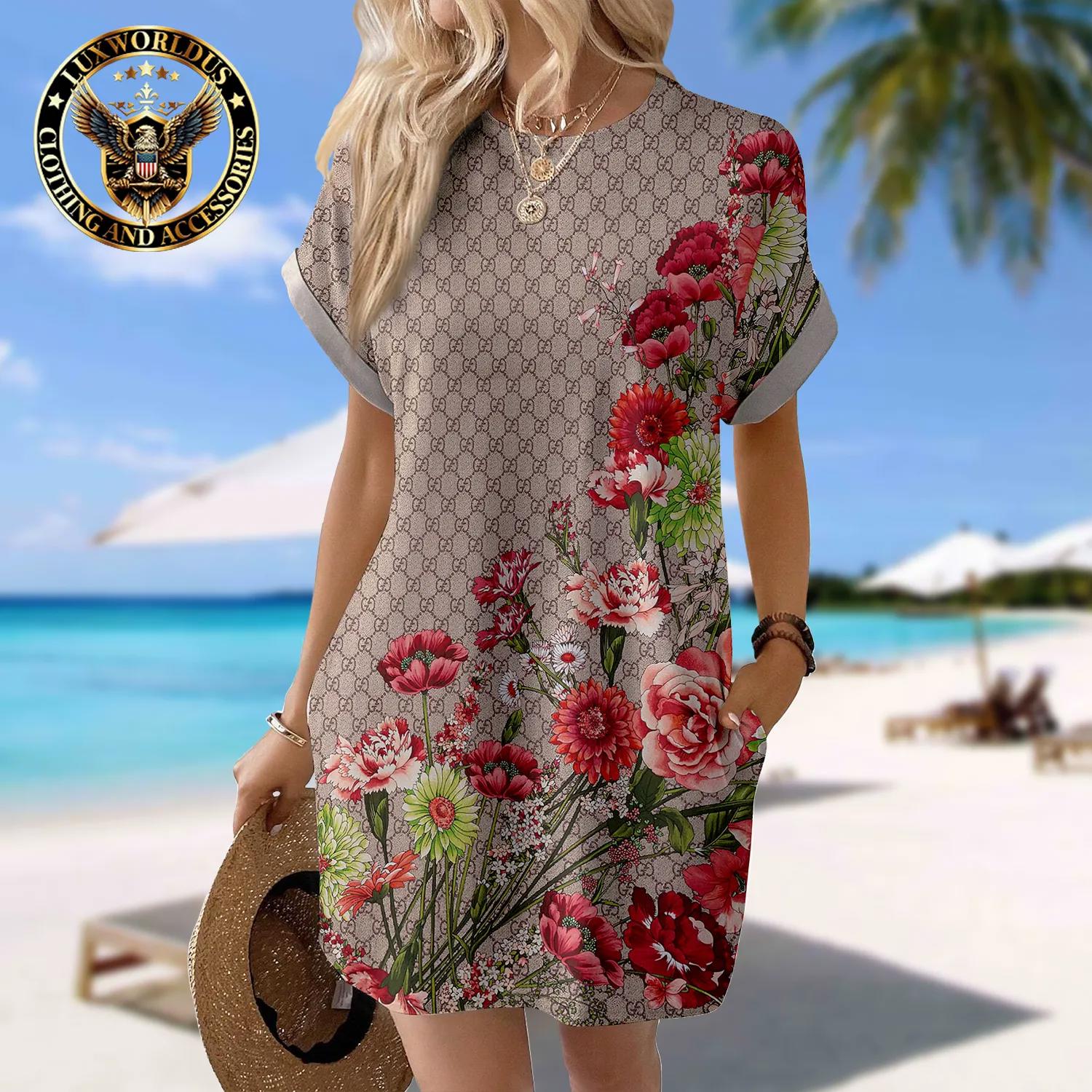 LuxWorldis Chic Sleeve Pocket Dress with Exquisite Floral Print